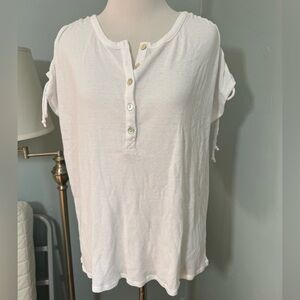 New Chaser White Ribbed Ruched shoulder Henley Top Relaxed Fit